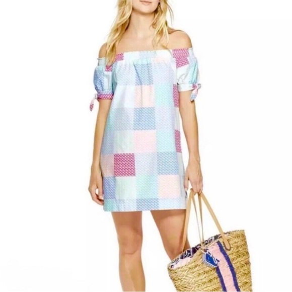 Vineyard Vines x Target Off-Shoulder Bardot Patchwork Whale Dress Size M - Picture 2 of 11